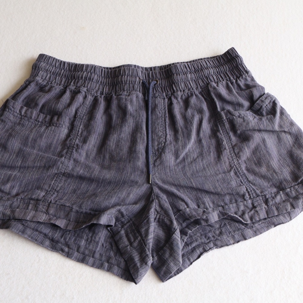 Athleta Cabo Linen Textured 4" Shorts Navy Blue Womens Size 18 Drawstring Casual